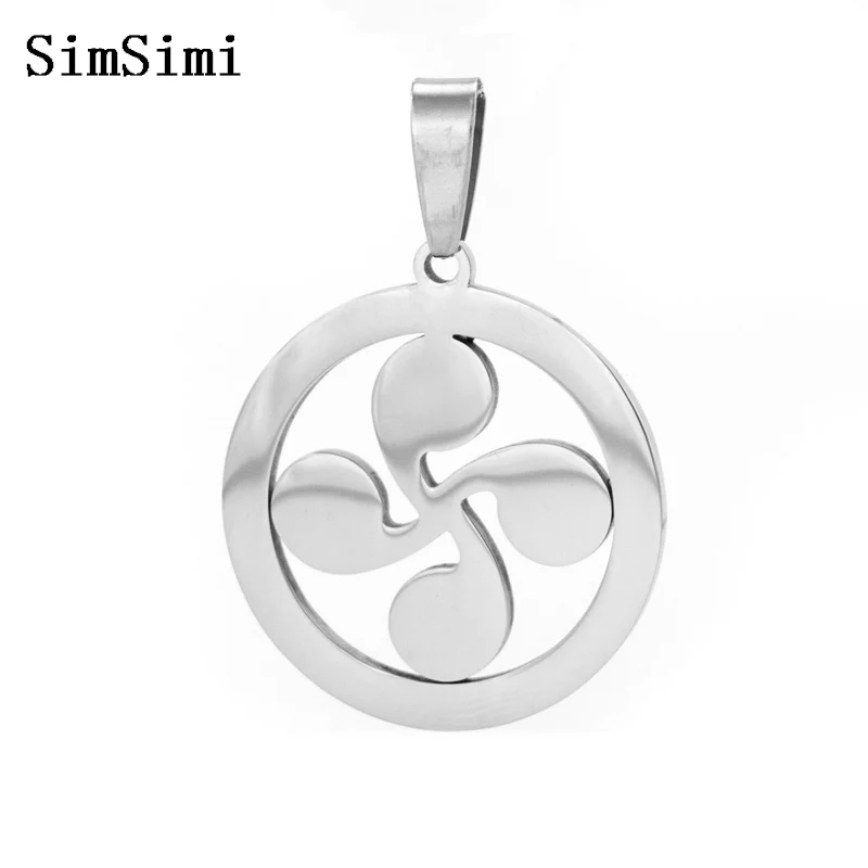 

Four Heads Lauburu/Basque Cross Symbol of Star Sun Keltic Pendant Round Tag Stainless Steel Necklace Wholesale 10pcs