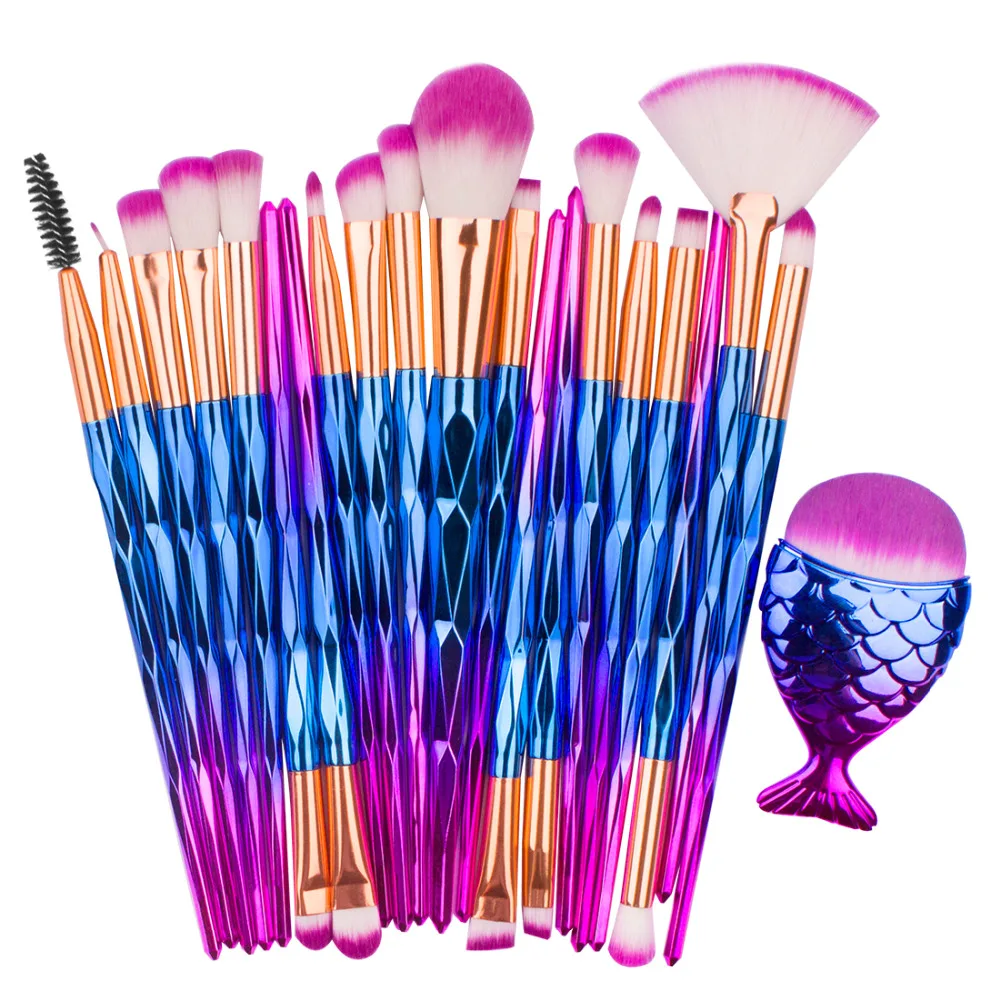 

SALIYOO 21pcs Mermaid Fishtail Makeup Brushes Set Foundation Diamond Contouring Blending Blush Face Eyeshadow Cosmetic Kit