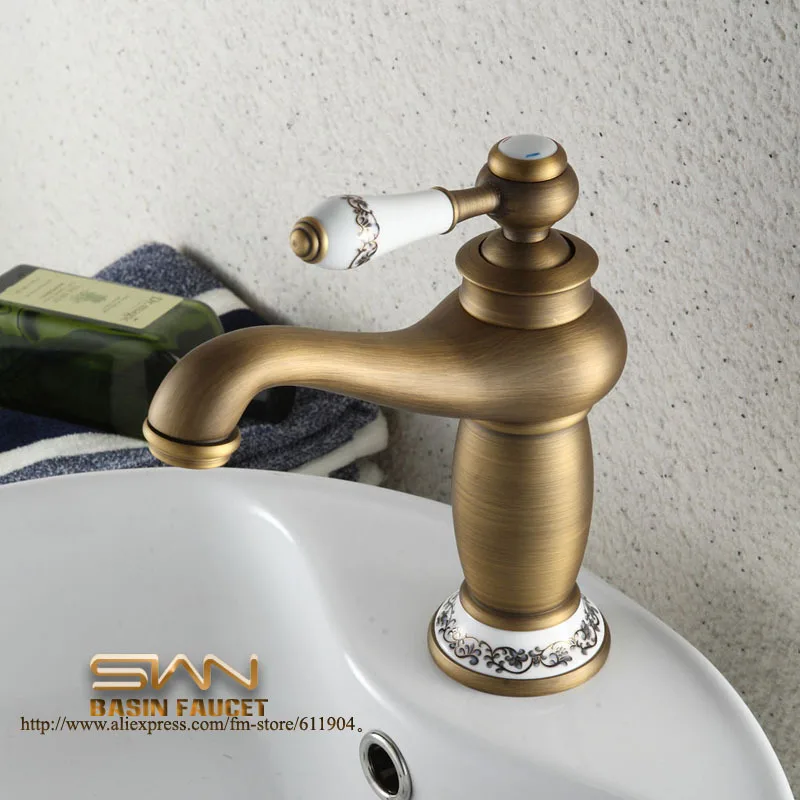 Antique Brass Bathroom Faucet Lavatory Vessel Basin Sink Faucet Mixer