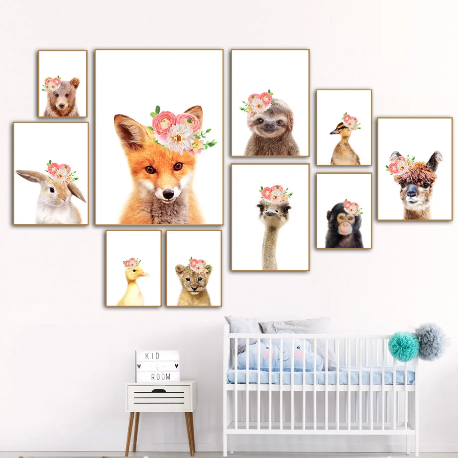

Fox Lion Bear Rabbit Monkey Sloth Llama Nursery Wall Art Canvas Painting Nordic Posters And Prints Wall Pictures Kids Room Decor