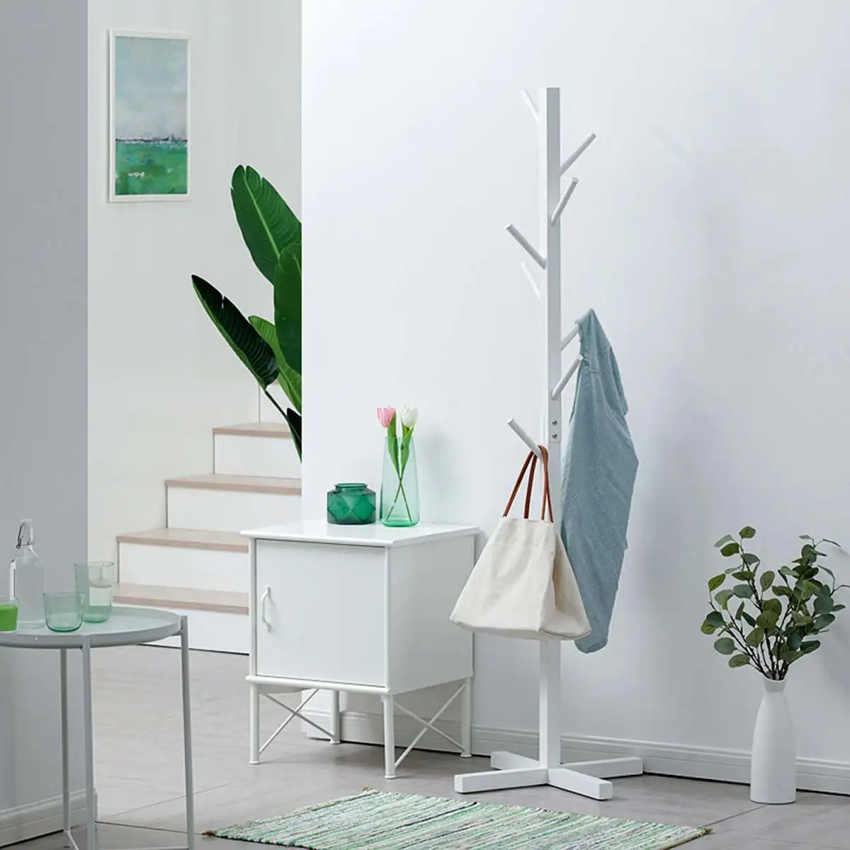 Solid Wood Hanger Floor Standing Coat Rack Creative Home Furniture Clothes hat Bag Hanging Storage Rack Bedroom Drying Rack 175