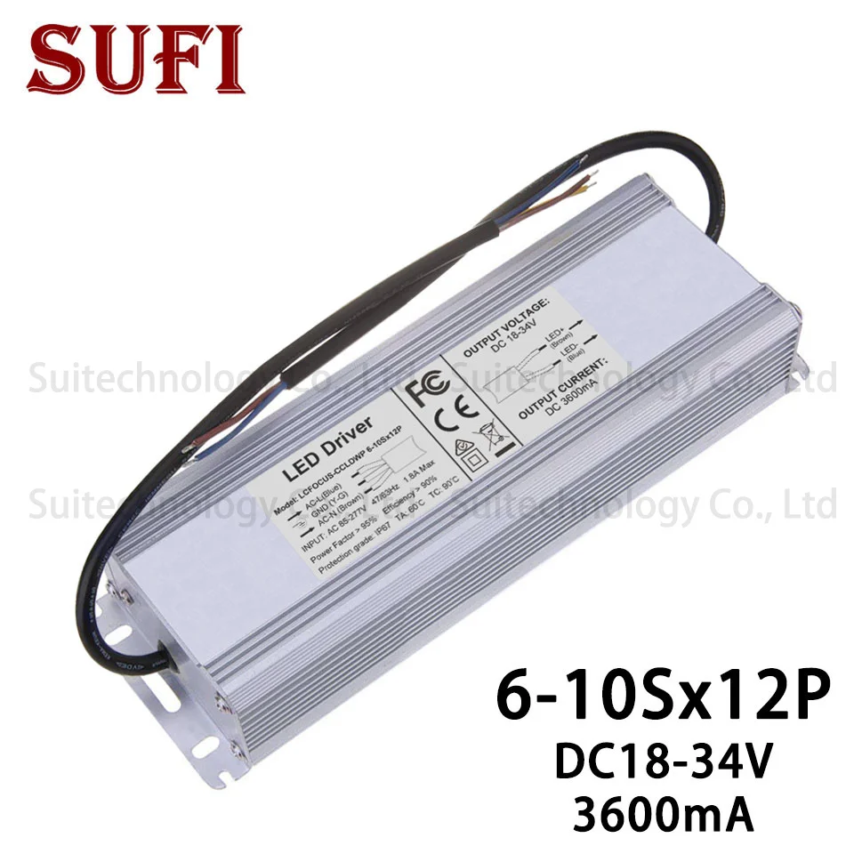 LED Driver 120W 3600mA Waterproof AC 85 277V Convert To DC 18 34V For