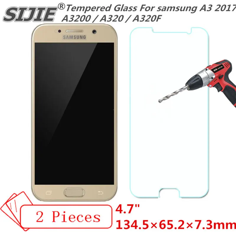 

SIJIE 2PCS Tempered Glass For samsung A3 2017 A3200 A320 A320F cover GALAXY Screen Protect protective 4.7" inch free gift