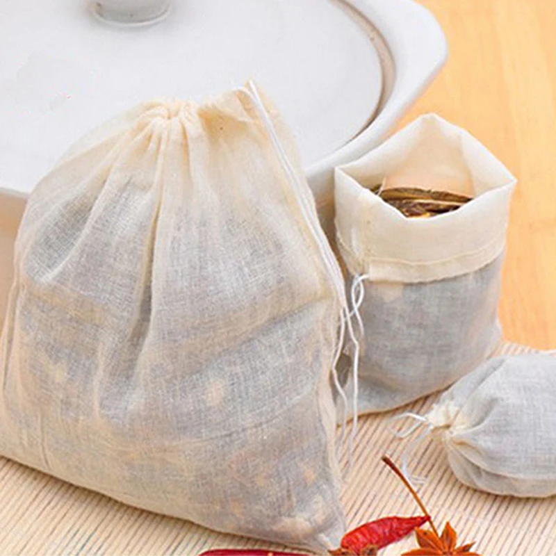 

10Pcs Cotton Tea Bags Muslin Drawstring Straining Bag for Tea Herb Bouquet Spice 8x10cm Coffee Pouches Tools