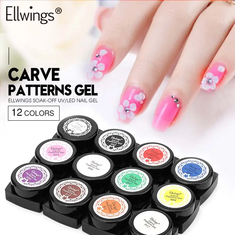 

Ellwings 12 Colors 3D 8g Carved Patterns Gel Soak Off UV Gel Nail Art Modelling Manicure DIY Bright Sculpture Nail Glue