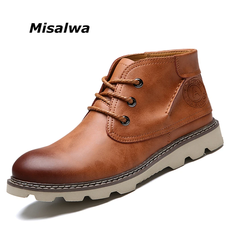 

Misalwa Autumn Winter Men Boots Size 38-44 Vintage Style Men Shoes Casual Fashion High-Cut Lace-up Warm Hombre