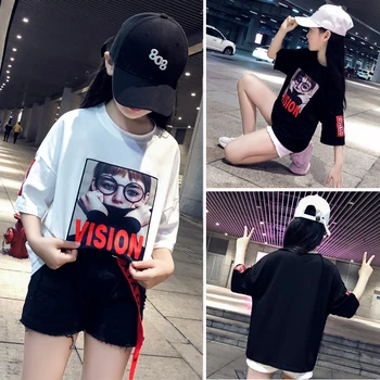 

2019 New Girl's T shirt Jazz Costume Hip-hop Summer Suit Street Dance Casual Loose Children's Clothing DQT1027