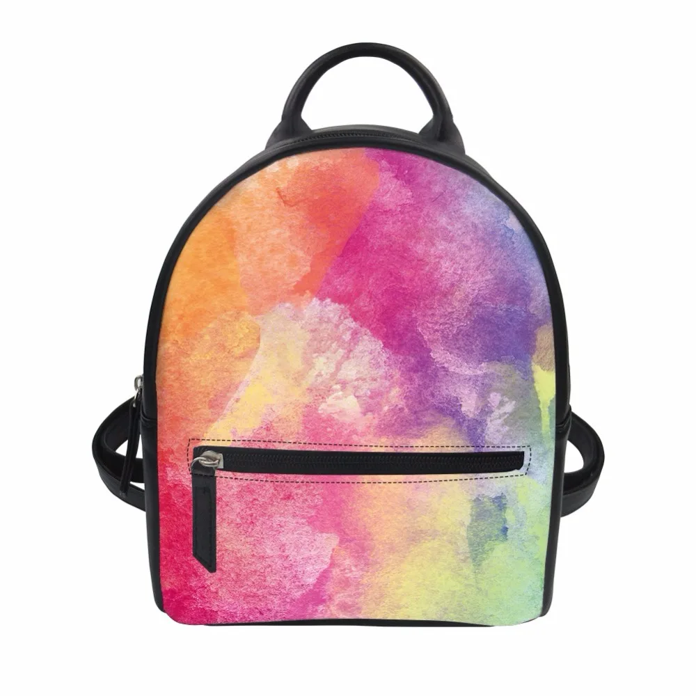 

Women Small Backpack Beautiful Rainbow Color Printed Mini Backpack Lady Pu Leather Backpack Teenage Girls Leisure Bags Mochilas