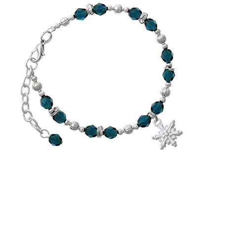 White Snowflake with Clear Crystal Navy Blue Beaded Bracelet