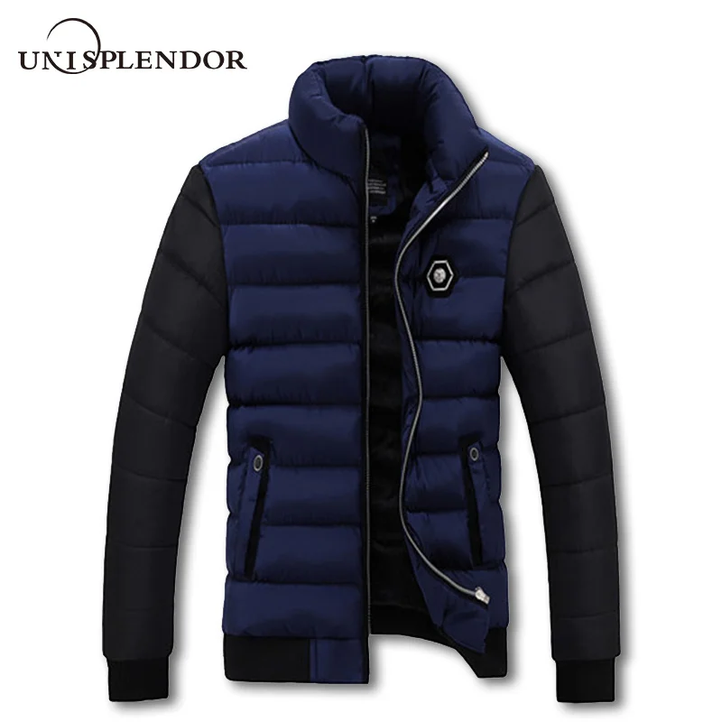 

2019 New Winter Jacket Patchwork Men's Warm Cotton Zipper Coat Slim Fit Fashion Outerwear Stand Collar Jackets 4XL YN10022