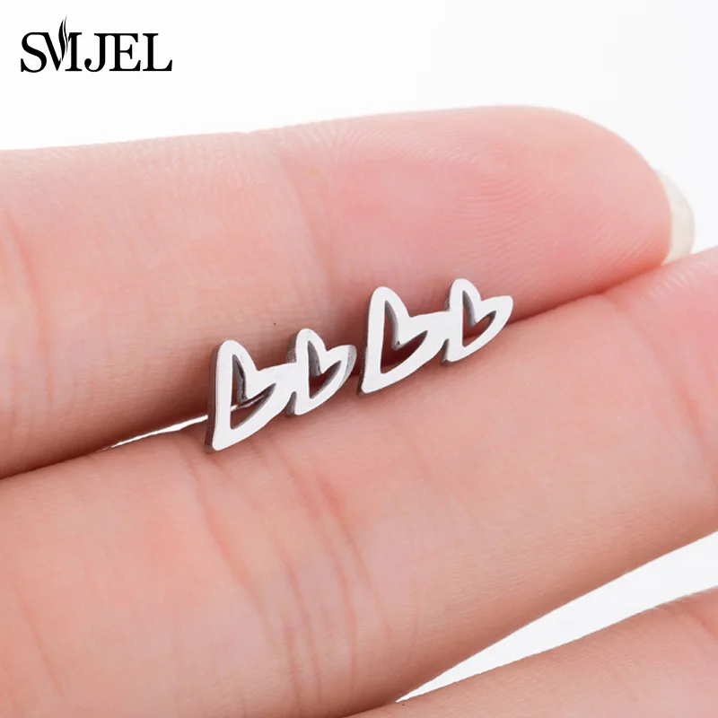 

SMJEL Stainless Steel Heart Earrings Fashion Jewelry Stud Earrings For Women Jewelry Earrings 2018 Women Accessories Brincos