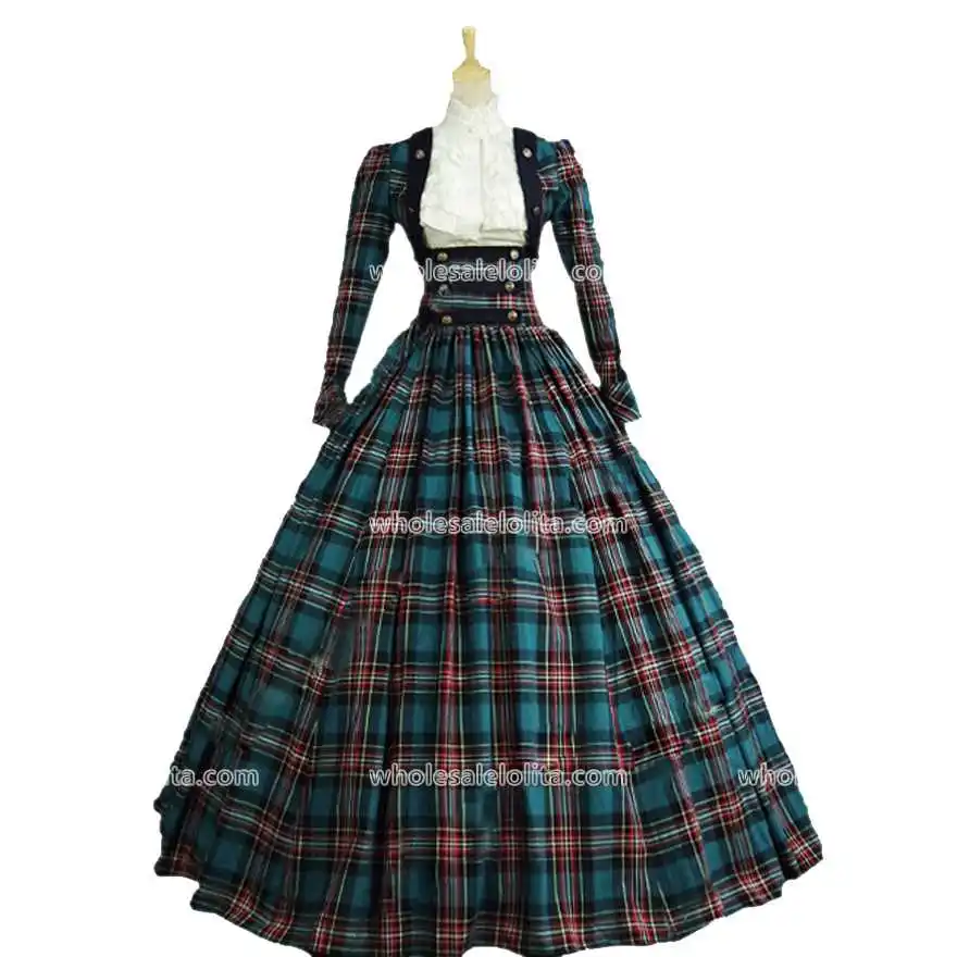 Plaid Long Victorian Civil War 3 pc font b Tartan b font Period Dress