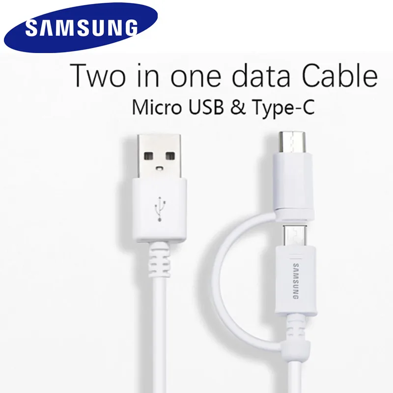 100 Original Samsung 2 in 1 USB Micro USB Cable & Type C Fast Charger