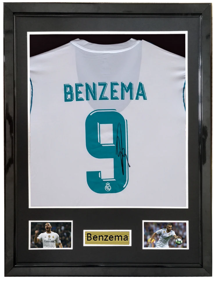 

Benzema signed autographed soccer shirt jersey come with Sa coa framed Real Madrid 17-18 season