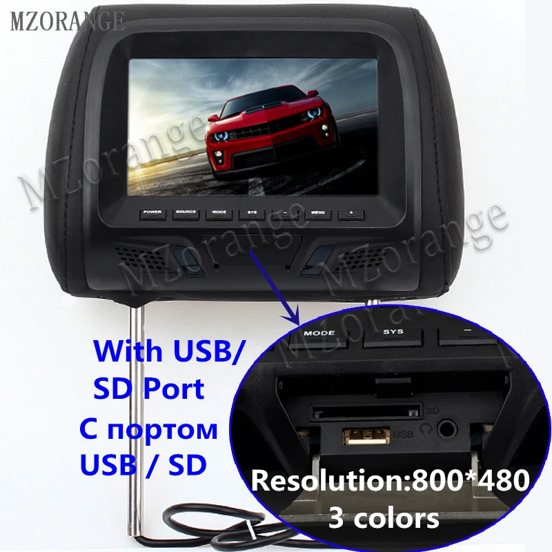

MZORANGE Car Monitor 7 inch LCD digital screen Car Headrest monitor adjustable distance 105-230MM gray black Beige 2 audio input