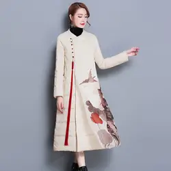 2017 зимнее элегантное винтажное пальто с принтом в китайском стиле с v-образным вырезом и кисточками