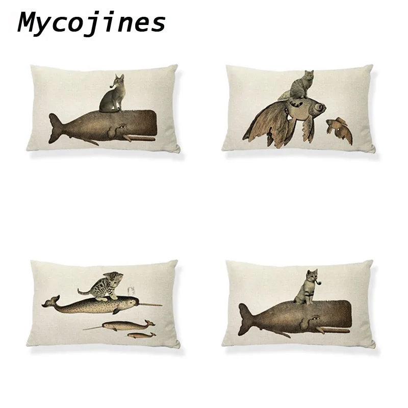 

Cushion Cover 30*50 cm Cat Narwhal Sea Turtle Goldfish Pattern Linen Material Car Office Living Room Sofa Home Decor Pillowcases