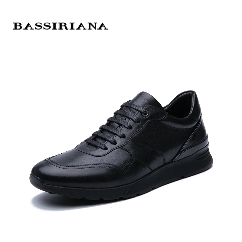 BASSIRIANA новые мужские повседневные кроссовки из натуральной кожи весна осень шнуровка черный