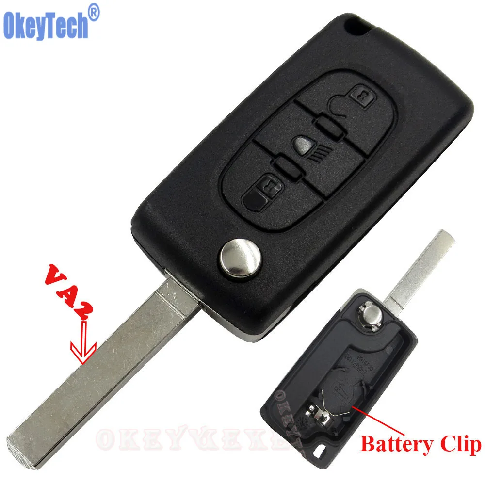 OkeyTech 3 Buttons Remote Car Flip Key Case Shell Fob For Citroen C2 C3 C4 C5 C6 Picasso Blank Uncut VA2 Blade Replacement Cover