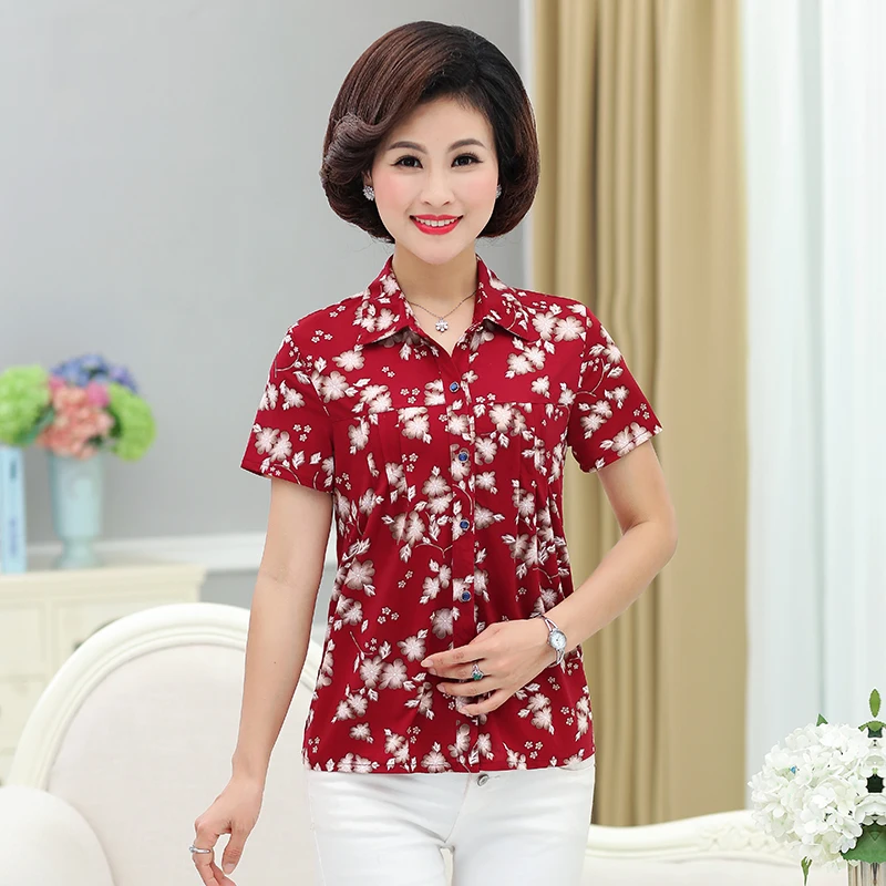 

NIFULLAN Summer Short Sleeve Women Shirts Floral Print Women Casual Loose Blouses Top Plus Size Mother Clothes Blusa Feminina