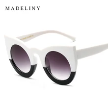 Classic Fashion Sunglasses Women Cat Eye Thick Frame Sun glasses Round Frame Eyewear Coating Mirror Vintage Sun glasses F120