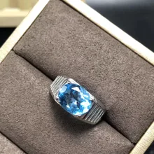 Настоящее и Природный Голубой топаз Кольцо мужское кольцо 925 серебро 9*11 мм драгоценный камень для мужчин прекрасные украшения ручной работы