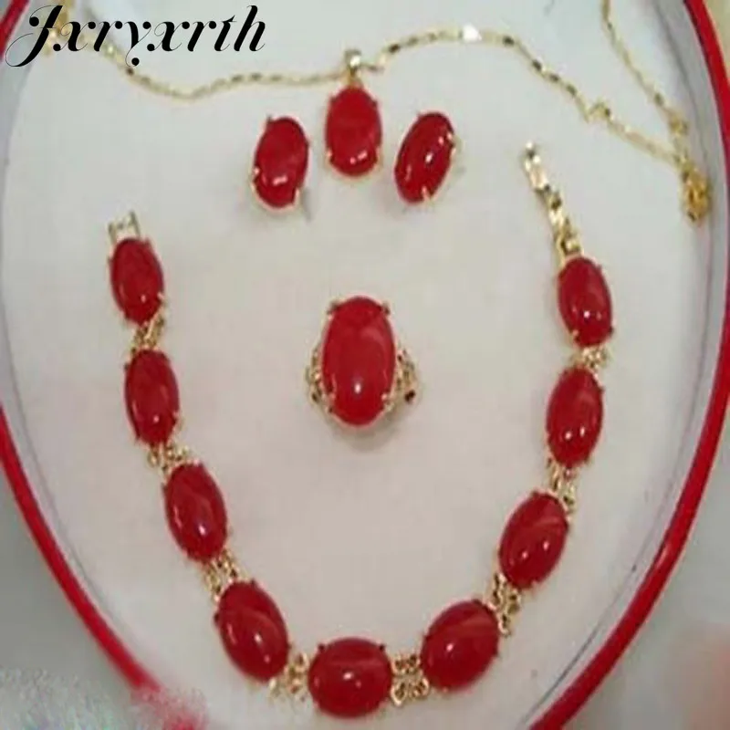 

Jxryxrth New Women Fashion Red Bracelet ring earring Pendant Necklace Set For Women gift AA1525