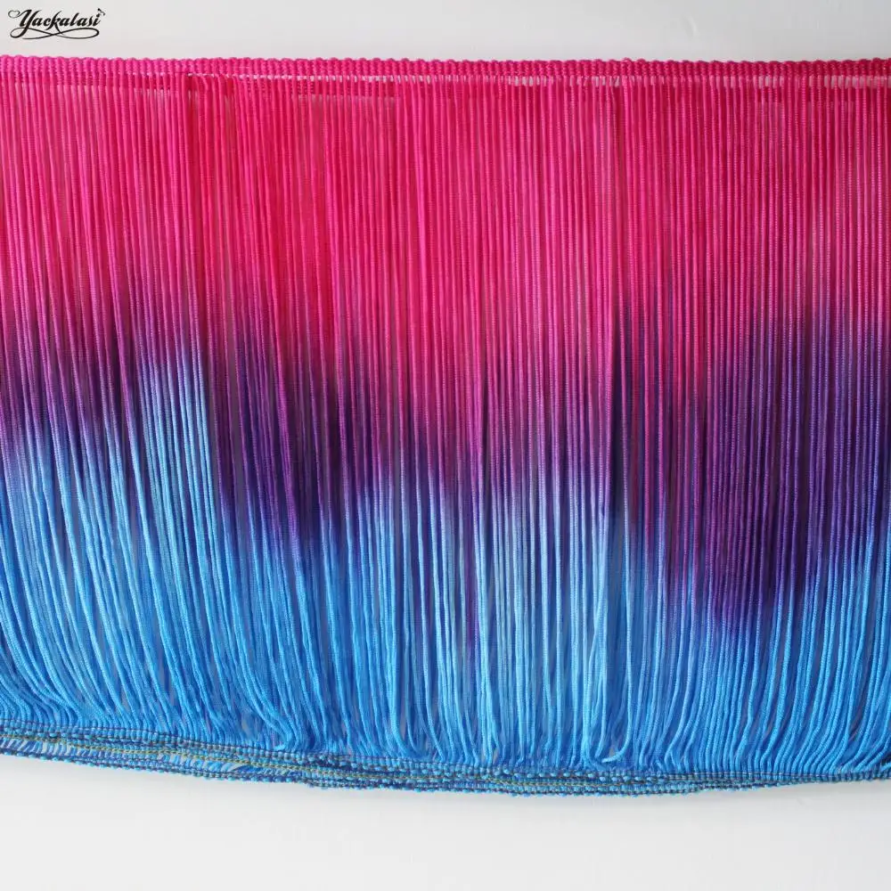 

YACKALASI 5 YDS/Lot Ombre Dip Dye Fringe Tassel loop bottom Rayon trimming Tassel lace Blue Pink 25cm long