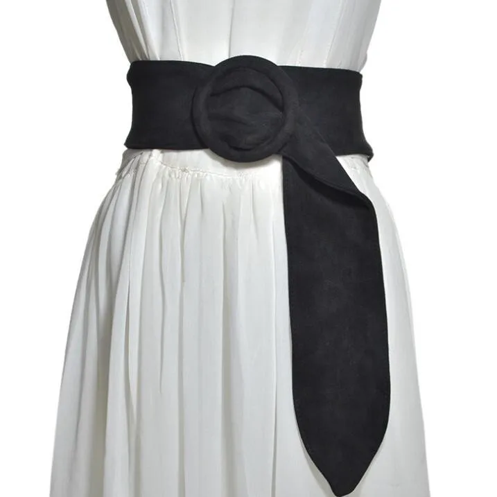 Зимняя женская искусственная замша круглая пряжка широкий пояс для платья и пальто Ретро винтажный женский ремень Cinturon Mujer - Цвет: Черный