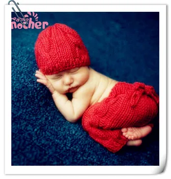 

Baby Photography Props Accessories Baby Girl Crochet Knit Costume Hat+Pants Set Newborn Photo Props Studio Baby Photo Accessory