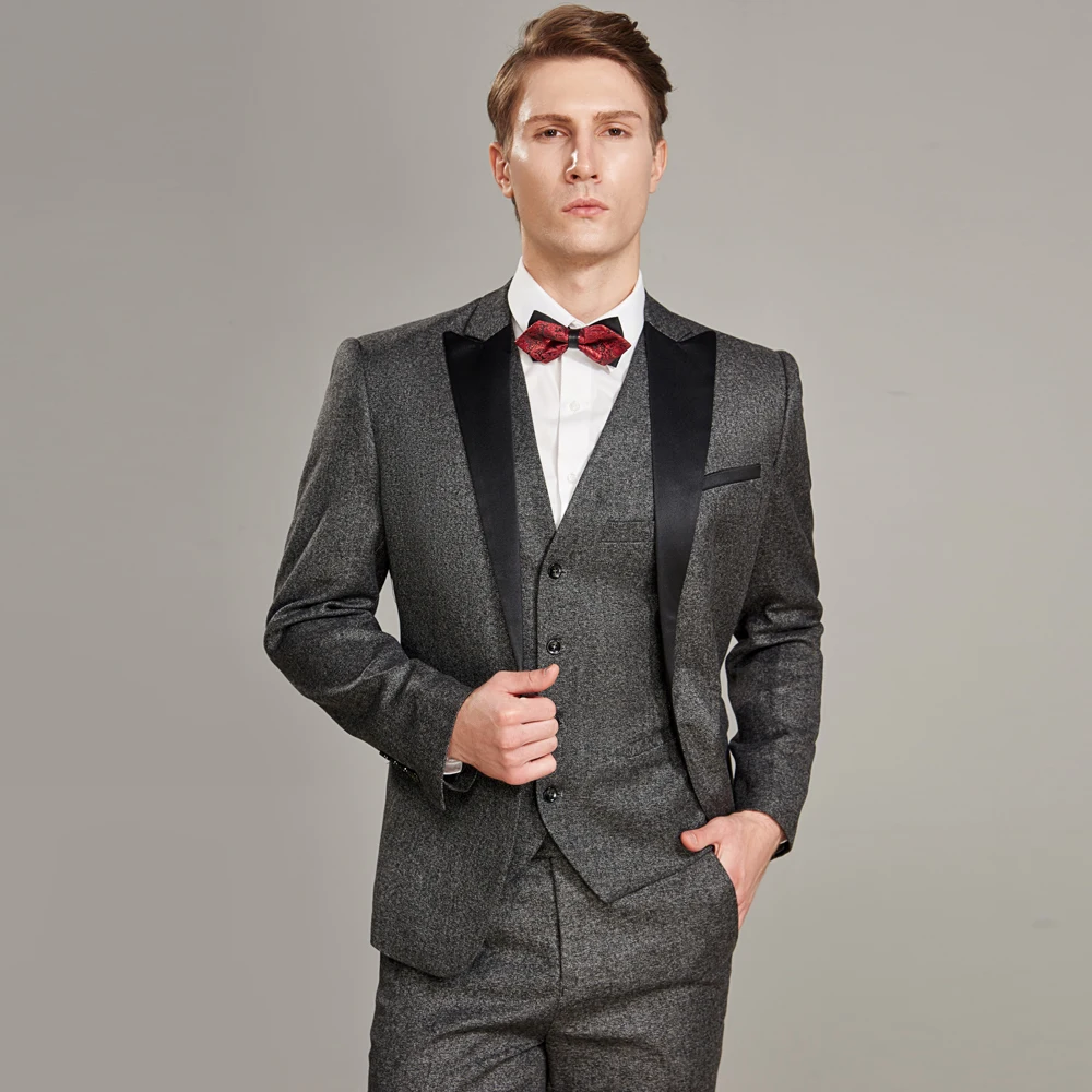 Мужские азиатского размера Slim Fit Жених Свадебные костюмы для мужчин стильная Праздничная шаль воротник формальное Деловое платье костюмы 3 шт набор