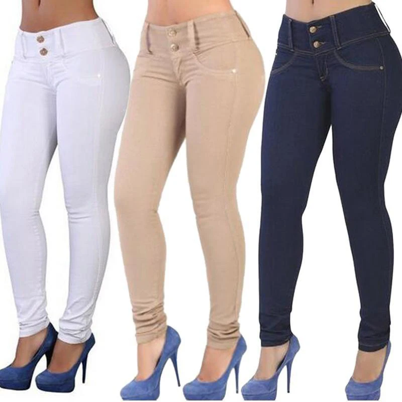 

Solid Color Slim Hip High Waist Stretch Pants Fashion New Style Straight Women Jeans Sexy Ripped Jeans For Women