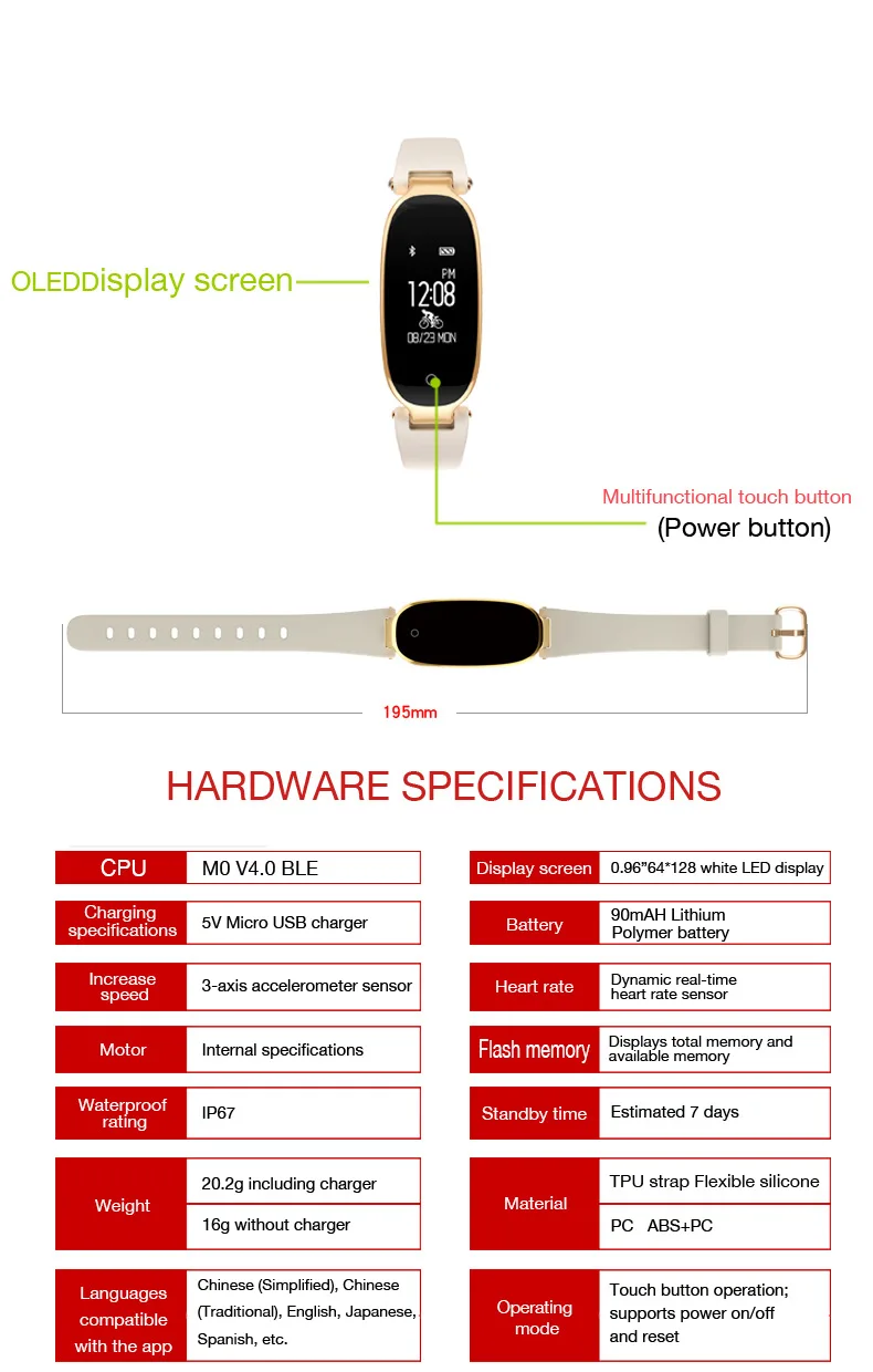 Модные Фитнес Смарт-часы-браслет для женщин IP68 Водонепроницаемый Bluetooth монитор сердечного ритма фитнес-браслет для Android IOS