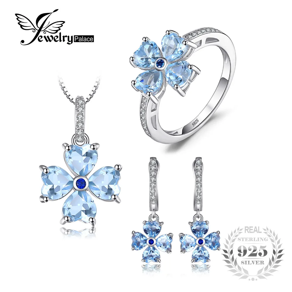 

JewelryPalace 6.3ct Heart Shape Sky Blue Topaz Statement Ring Pendant Necklace Dangle Earrings Jewelry Sets 925 Sterling Silver