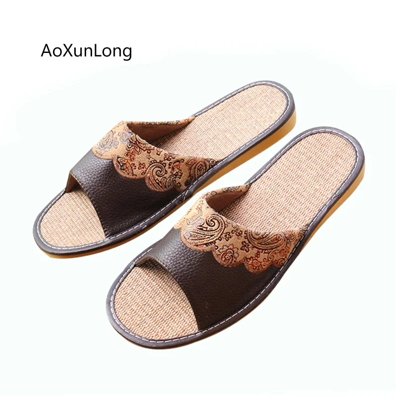 

AoXunLong New Men's Summer Linen Slippers Men's Faux Fur Slippers Flat Non-slip Lightweight Home Slippers Men's Bedroom Slippers