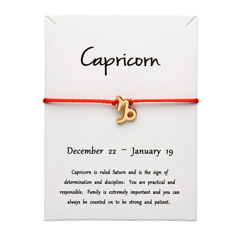 

White Card Fashion Jewelry 12 Constellation Zodiac Capricorn Lucky Rope Bracelet Bangles For Women Accessories