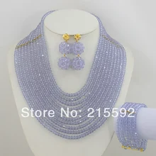 New Fashion Marvelous Lilac Purple Crystal Beads Jewelry Set Nigerian Wedding African Beads Jewelry set Free