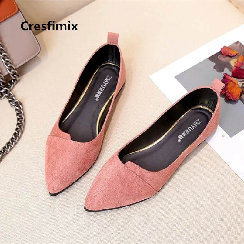 Cresfimix Women Fashion Light Weight Flock Comfortable Slip on Office Shoes Lady Cute Flat Shoes Chaussures Pour Femmes C3515
