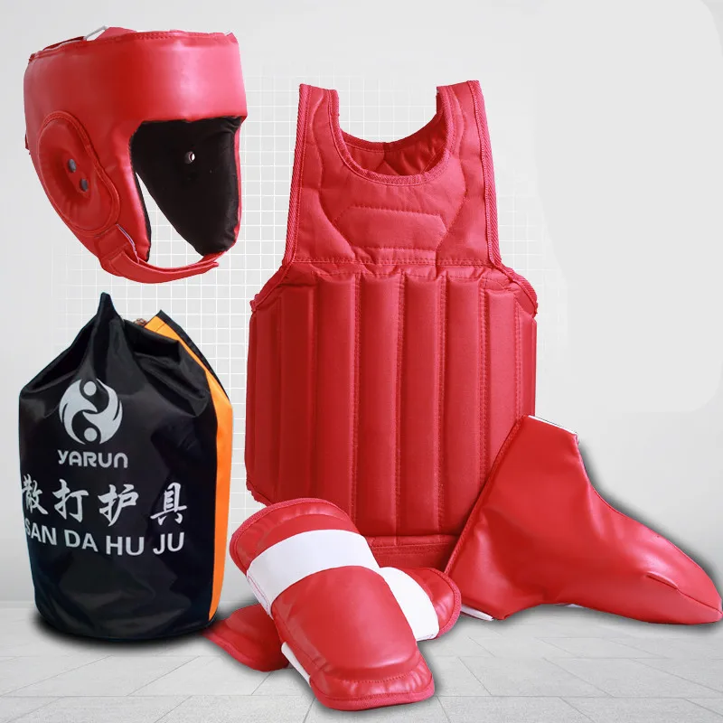 

Free combat Sanda Boxing full set 4pcs protective guards sport shin guard helmet headgear groin guard chest guard protector