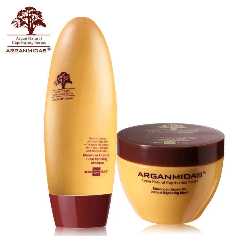 Best Arganmidas 450ml Hair Shampoo+300ml Hair Mask Deep Care Smoothing Refreshing Nourishing Hair Treatment Free Shipping new product 500ml arganmidas fresh mini hair shampoo