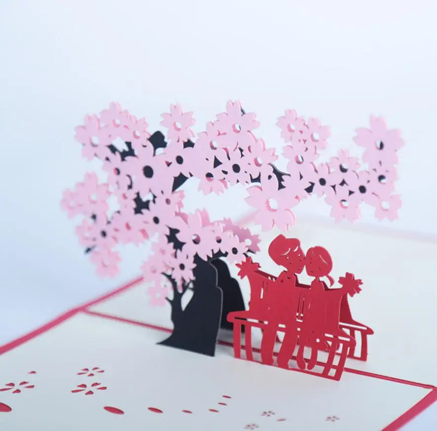  10pcs Cherry Tree Lover Handmade Kirigami Origami 3D Pop UP Greeting Cards Invitation card For Wedd - 32812572561