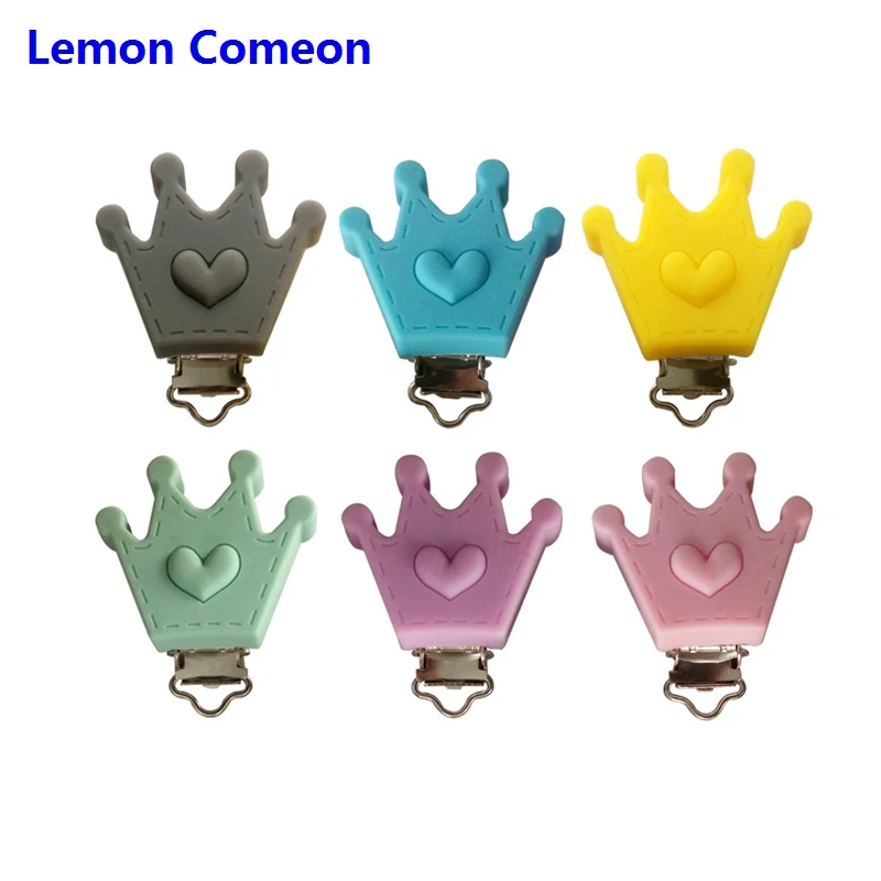

Lemon Comeon 5PC/10PC Crown love Shaped Baby Teether Clips Teething Chain Holders DIY Silicone Beads Dummy Clip For Baby Teether
