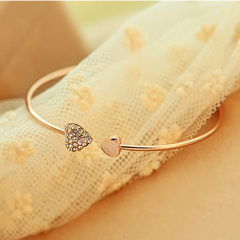 SUMENG Fashion Adjustable Crystal Double Heart Bow Bilezik Cuff Opening Bracelet Women Jewelry Gifts bangle bracelet crystal bracelets
