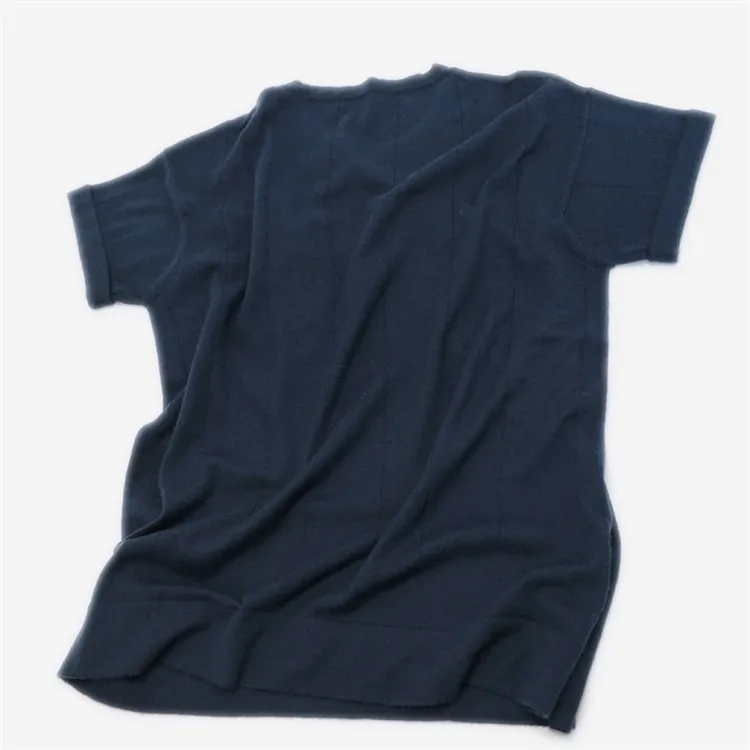  pure goat cashmere thin knit men spring autumn fashion short sleeve pullover sweater dark blue M/L
