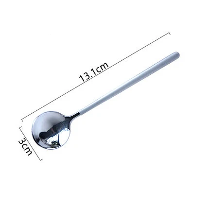 Stainless Steel Coffee Spoon Long Handle Stirring Teaspoon Cute Dessert Dinner Soup Spoons Cutlery Ice Cream Spoon Tableware - Цвет: Silver-13.1CM