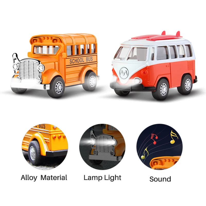 

Mini School bus car toy diecast alloy pull back vehicle light sound action city car model airport express car toys for kids