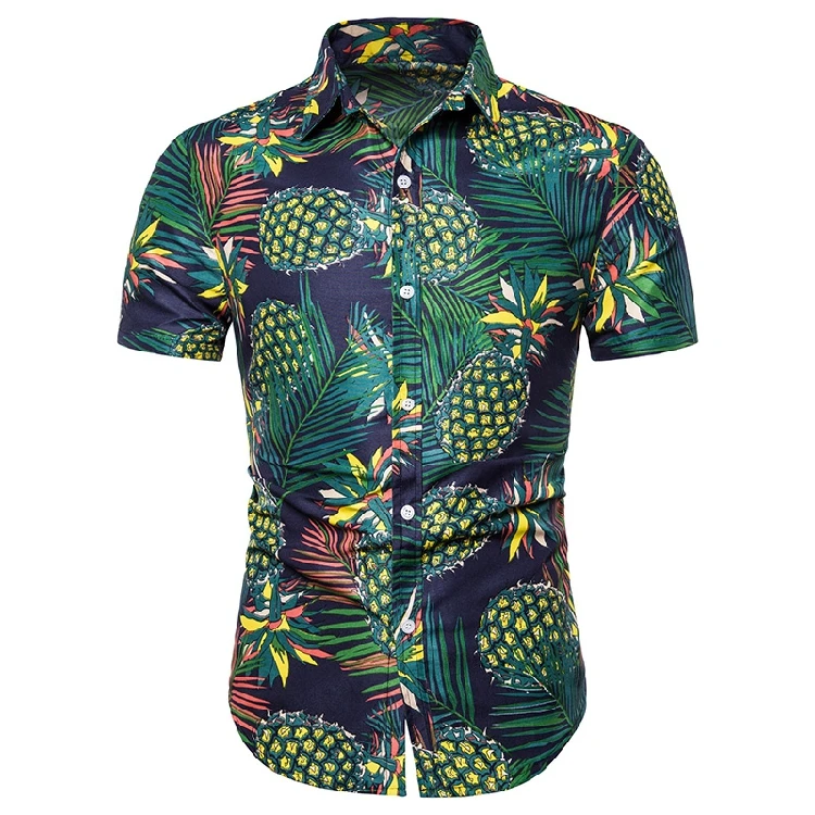 Мужская гавайская рубашка с коротким рукавом, приталенная рубашка Camisa Masculina, Летняя Повседневная рубашка с принтом "кокосовое дерево", Мужская одежда, рубашка с цветочным рисунком