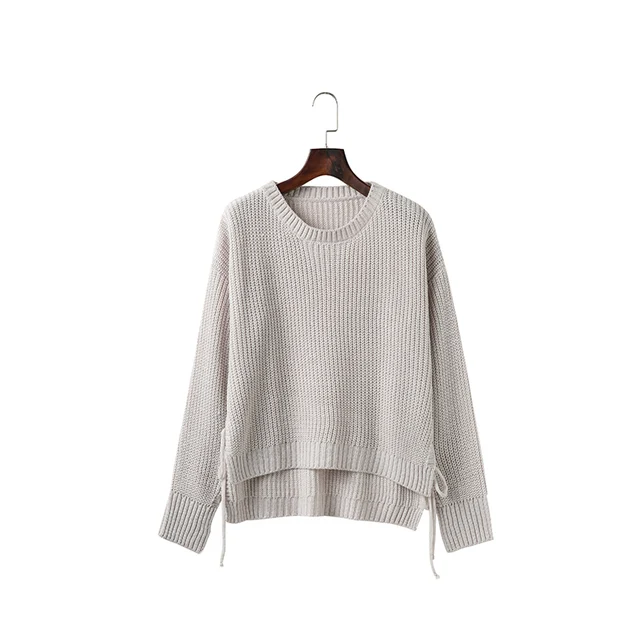 NVZHUREN Solid Grey Sweater Pullover For Women Brief Design Casual