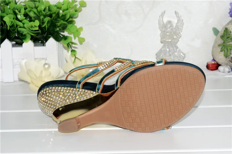 2016 Summer Crystal Rhinestone Wedding Shoes Size 11 High Heels Fashion Female Roman Bohemian Blue Wedge Sandals Good Quality14