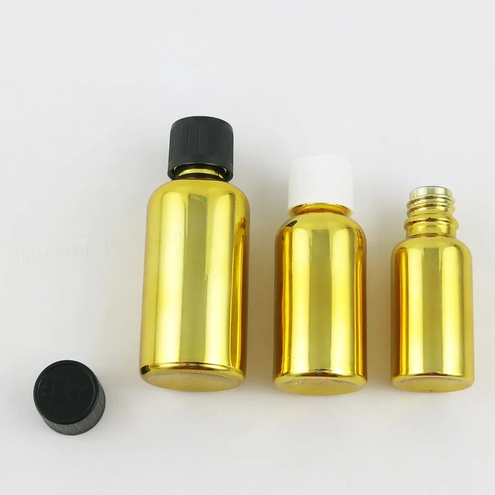 12 x New Design 5ml 10ml 20ml 30ml 50ml 100ml Refillable Gold Glass Bottle With Childproof Lids 1OZ Cosmetic Container | Красота и